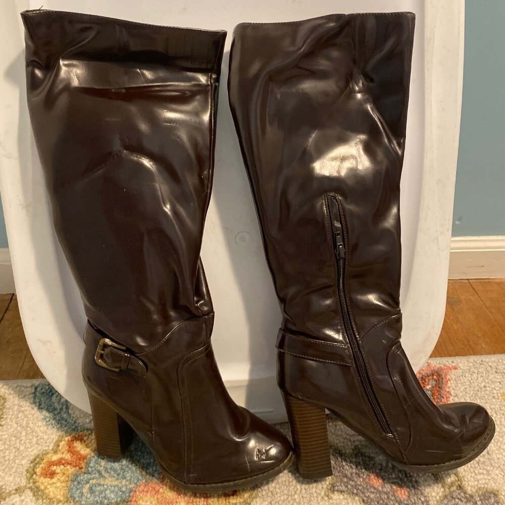 Steve Madden Womens Long Boots Dark Brown Zipper, Buckle, Heels Size - 7.5